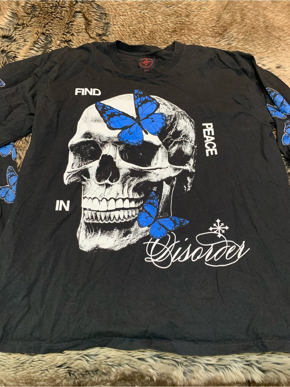 Disorder, skateboards skull and butterflies long sleeve T-shirt, Size XL